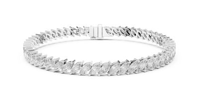 Marquise cut lab grown diamond tennis bracelet in yellow white and rose gold with elegant elongated diamond design