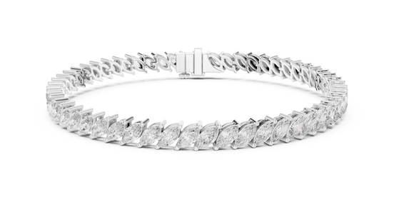Marquise cut lab grown diamond tennis bracelet in yellow white and rose gold with elegant elongated diamond design