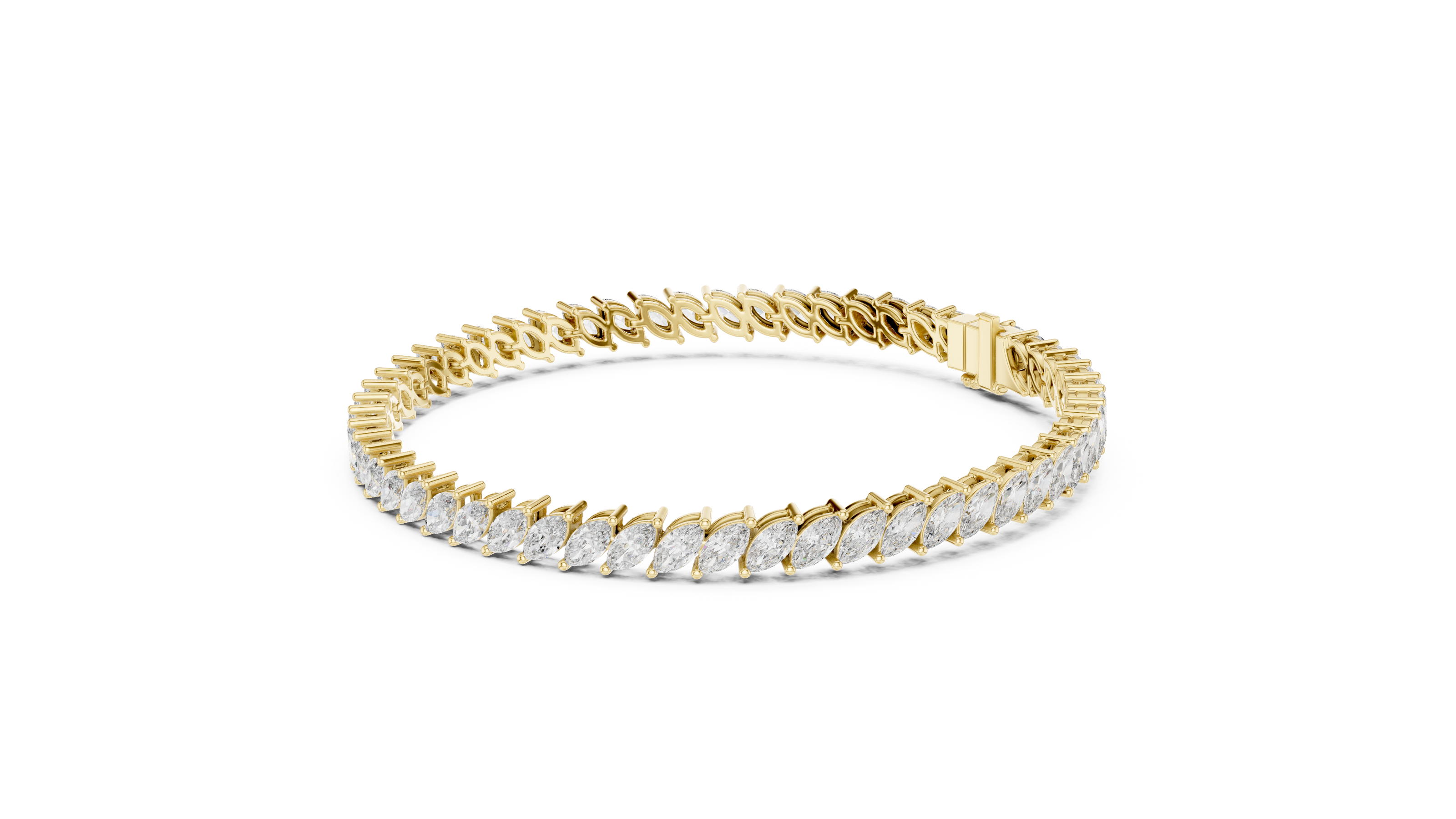 Marquise cut lab grown diamond tennis bracelet in yellow white and rose gold with elegant elongated diamond design
