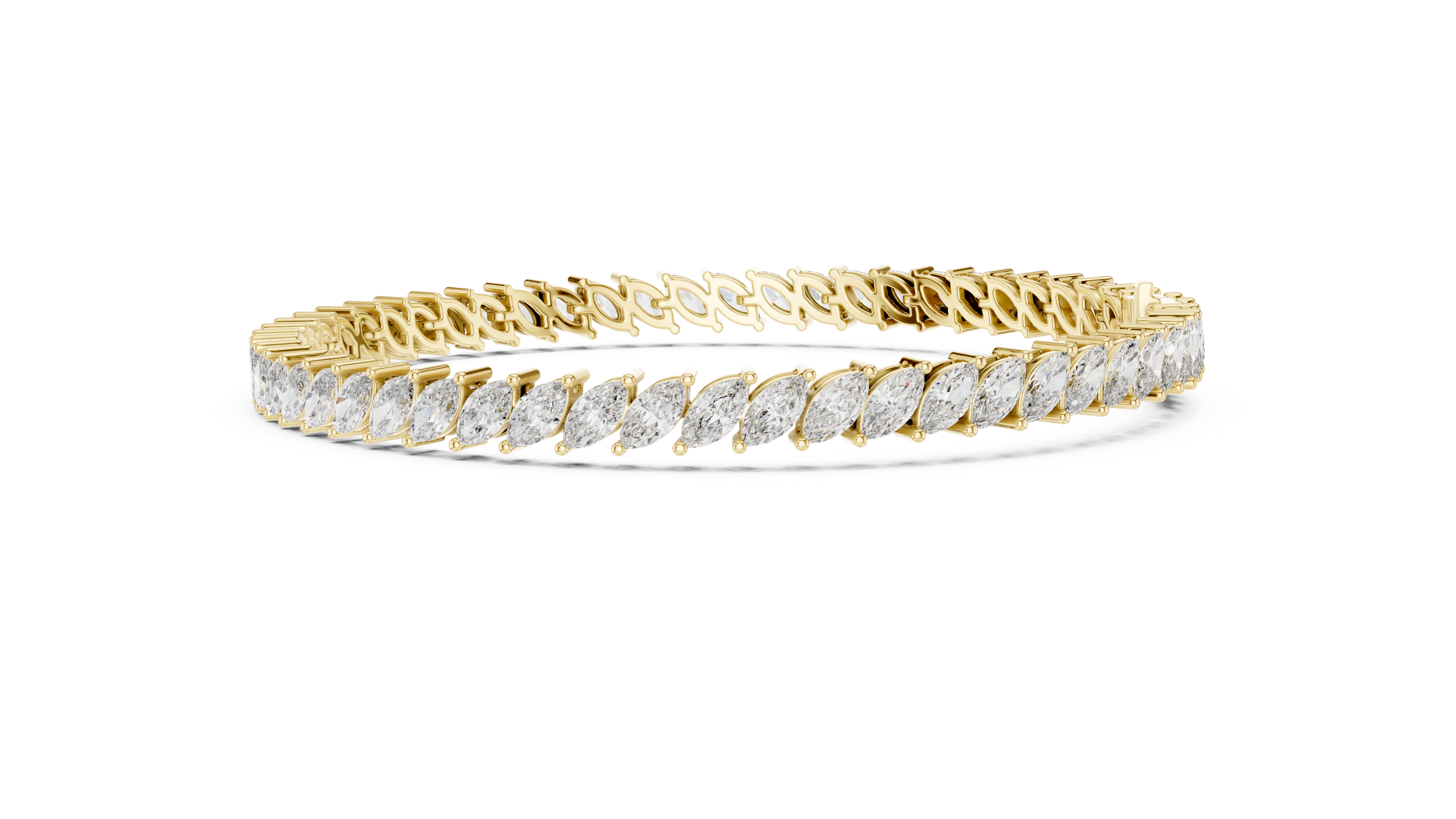 Marquise cut lab grown diamond tennis bracelet in yellow white and rose gold with elegant elongated diamond design
