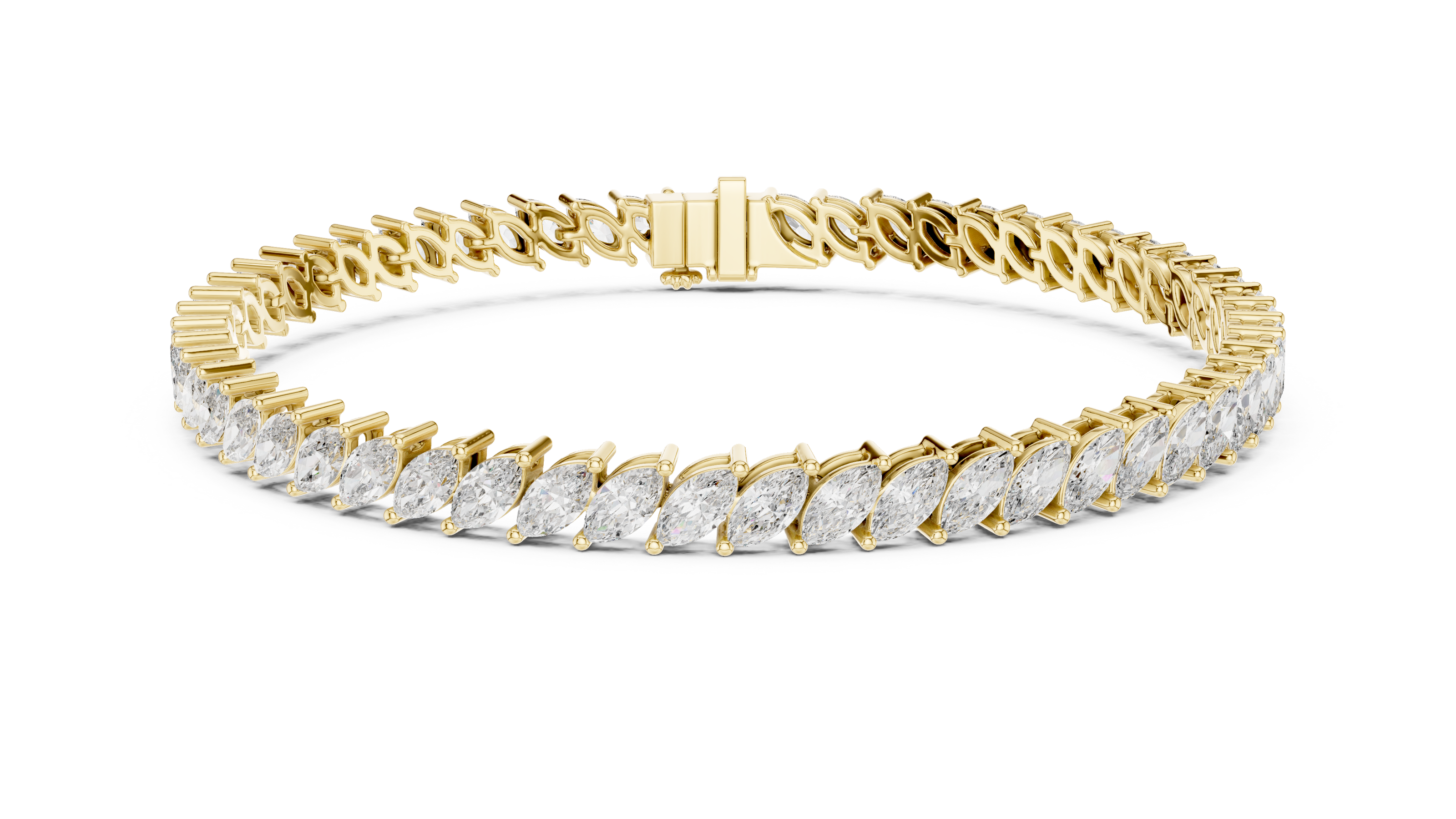 Marquise cut lab grown diamond tennis bracelet in yellow white and rose gold with elegant elongated diamond design