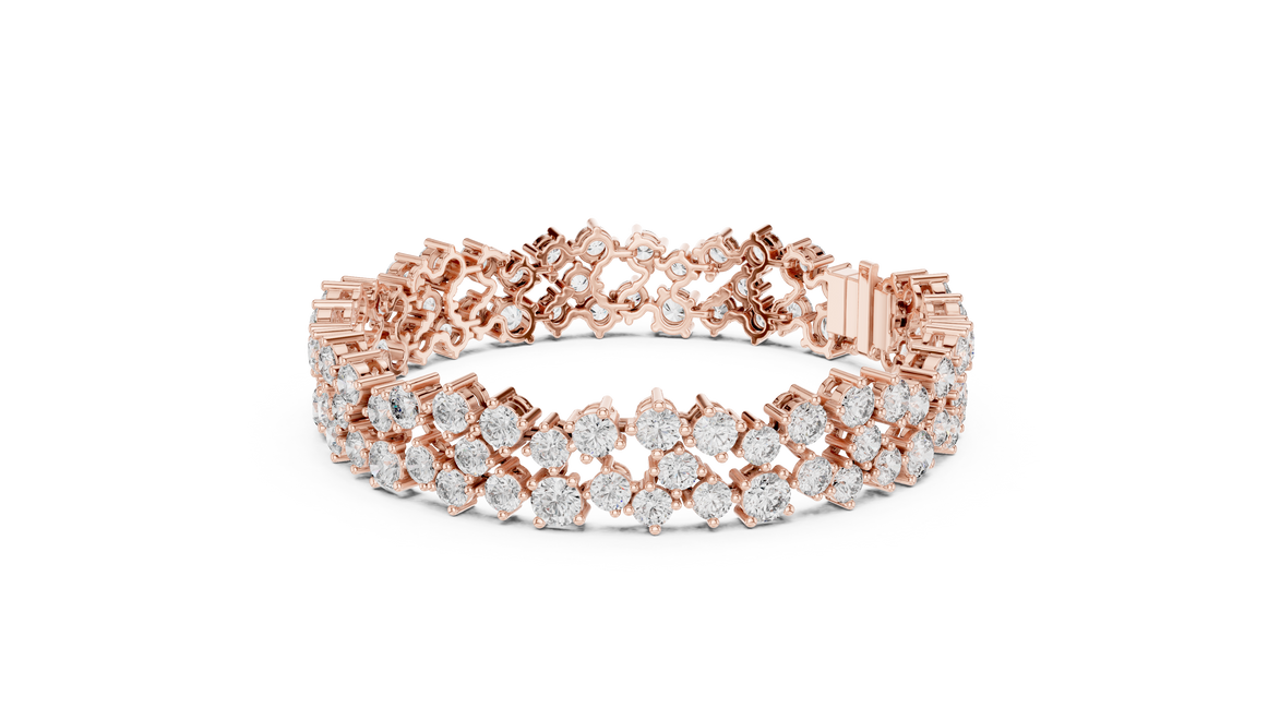 Multi shape lab grown diamond tennis bracelet with clustered round diamond design in yellow white and rose gold