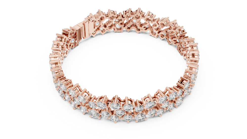Multi shape lab grown diamond tennis bracelet with clustered round diamond design in yellow white and rose gold