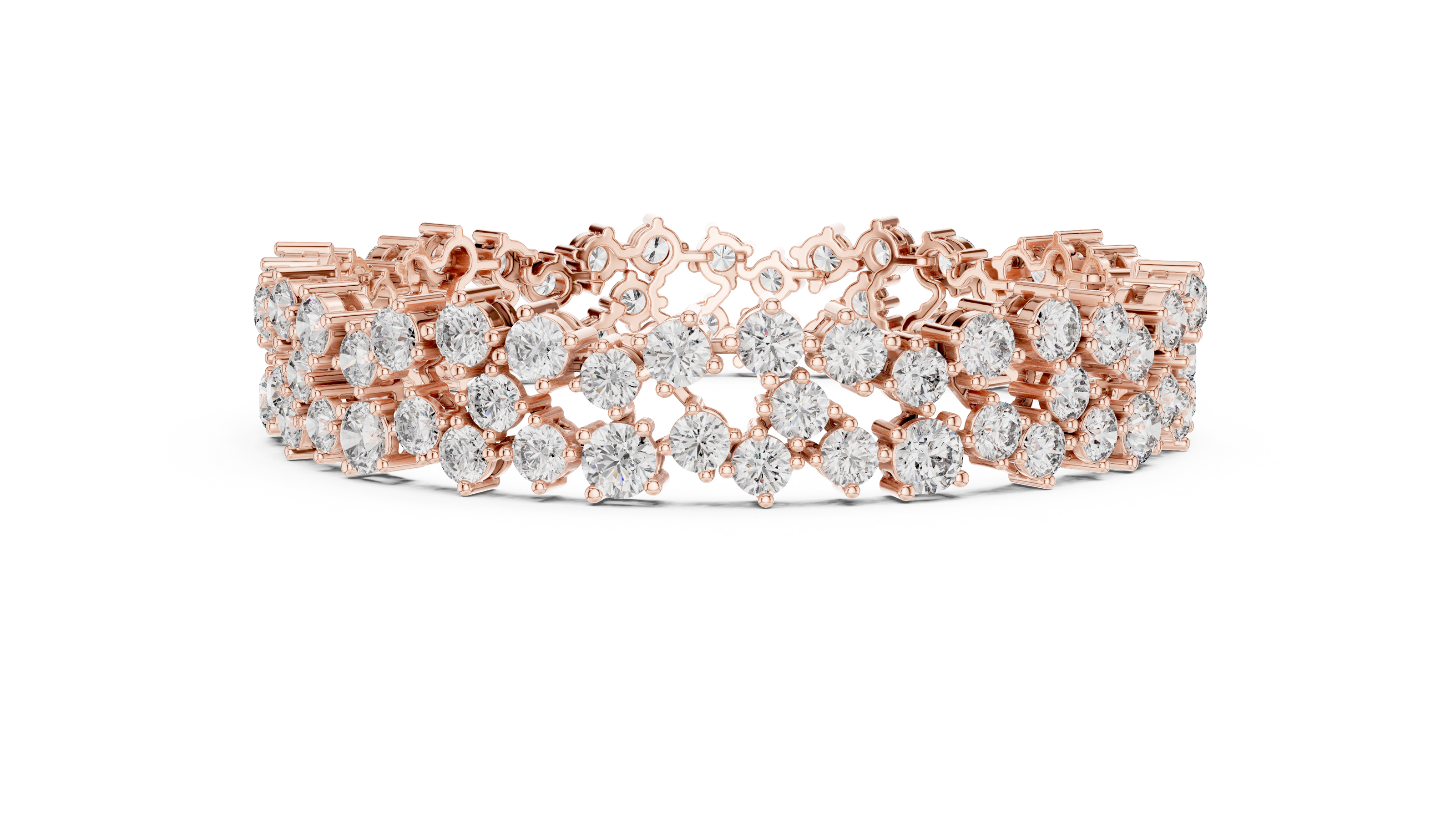 Multi shape lab grown diamond tennis bracelet with clustered round diamond design in yellow white and rose gold