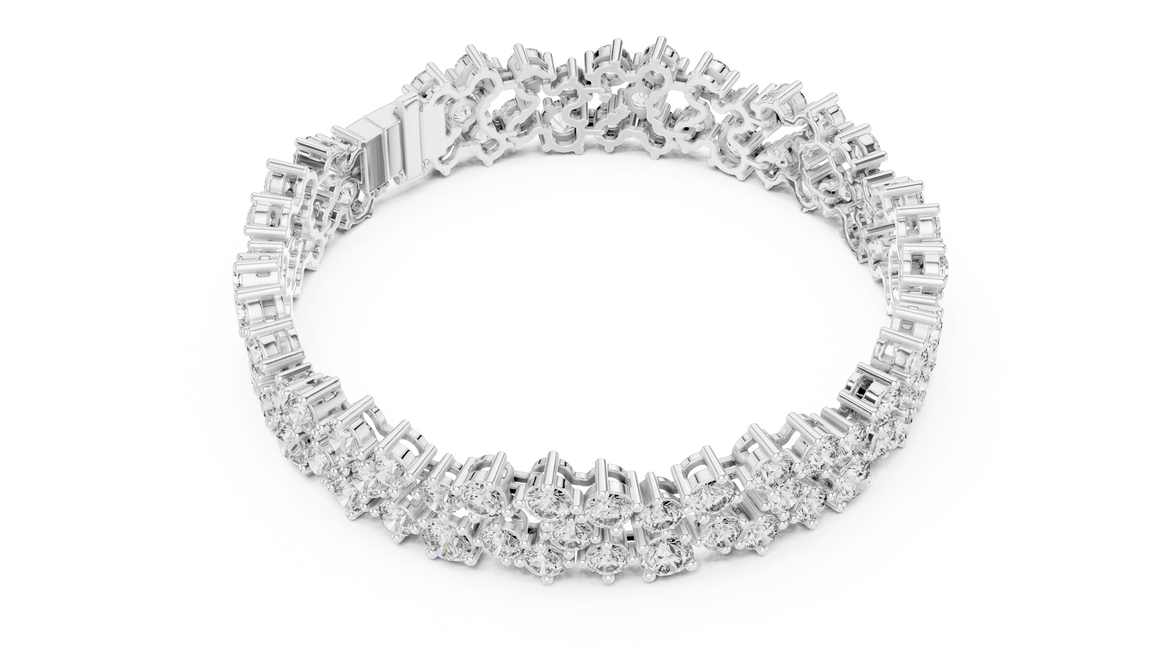 Multi shape lab grown diamond tennis bracelet with clustered round diamond design in yellow white and rose gold