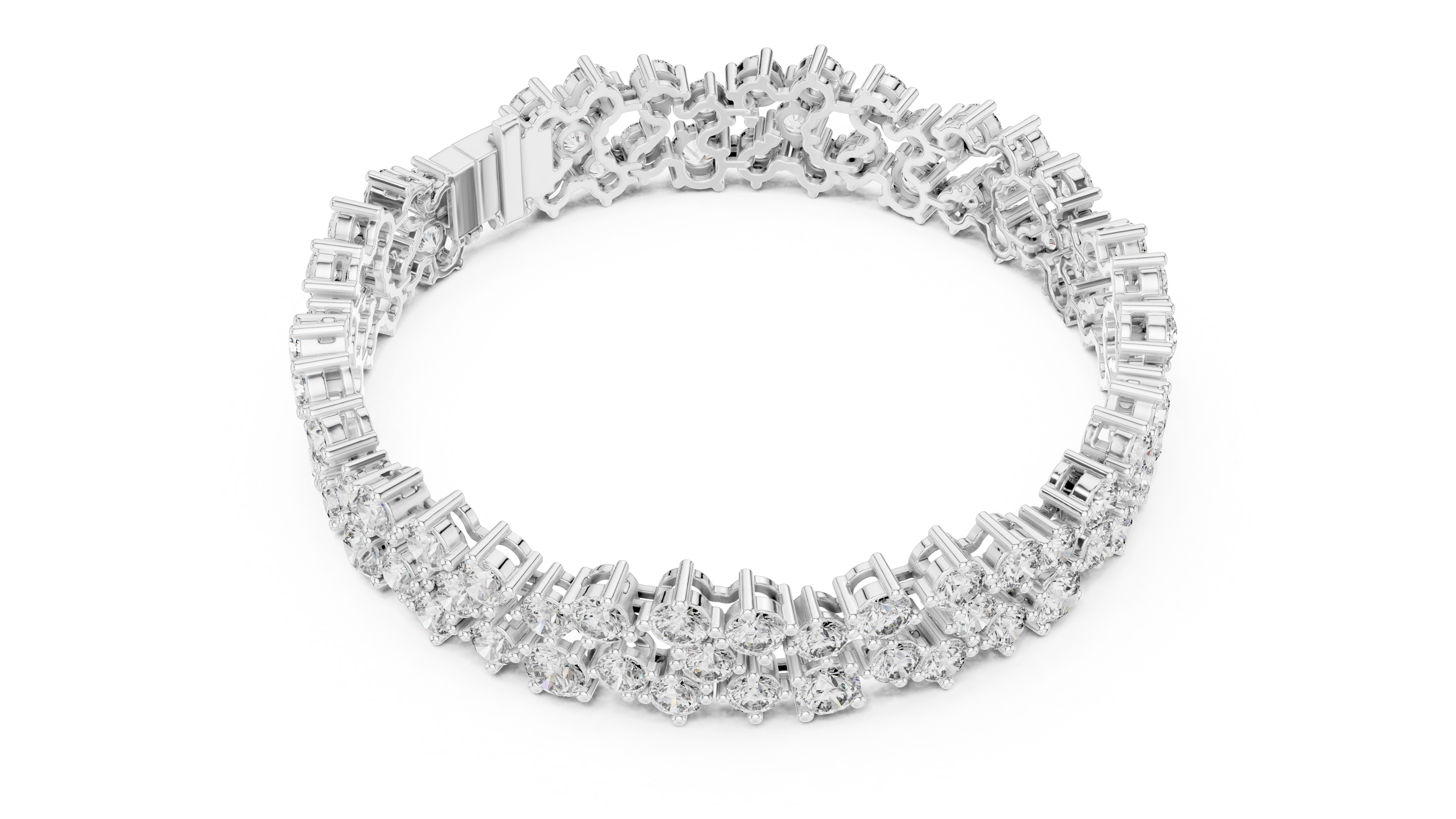 Multi shape lab grown diamond tennis bracelet with clustered round diamond design in yellow white and rose gold