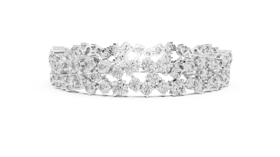 Multi shape lab grown diamond tennis bracelet with clustered round diamond design in yellow white and rose gold