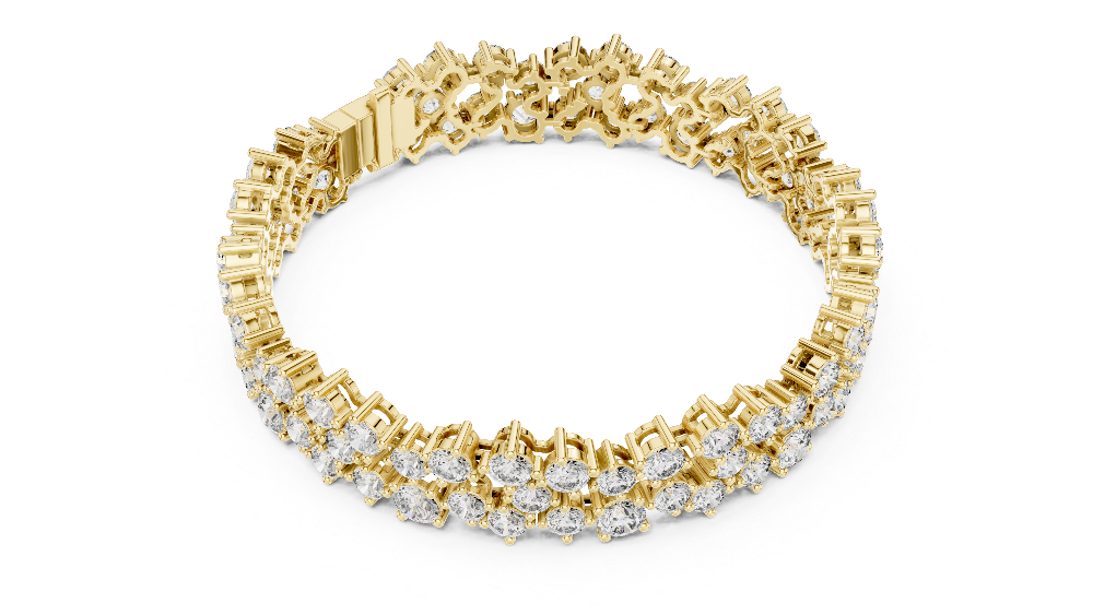 Multi shape lab grown diamond tennis bracelet with clustered round diamond design in yellow white and rose gold