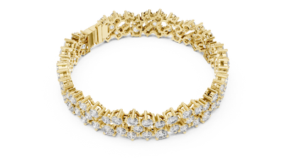 Multi shape lab grown diamond tennis bracelet with clustered round diamond design in yellow white and rose gold