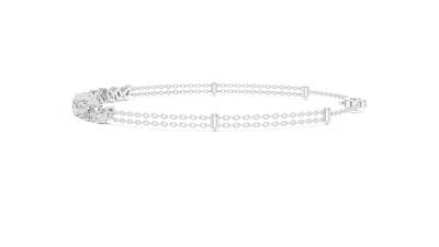 Contemporary multi shape lab grown diamond chain bracelet with pear oval marquise and emerald cut diamonds in yellow white and rose gold
