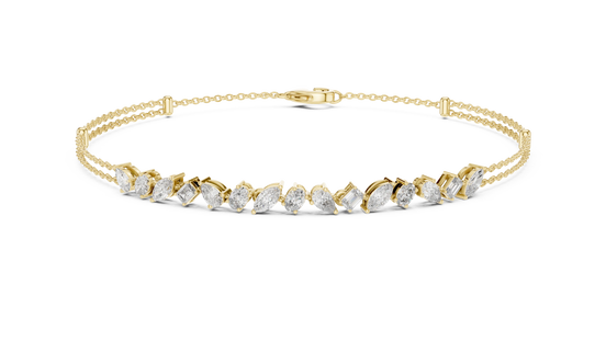 Multi Shape Diamond Station Bracelet in Yellow Gold