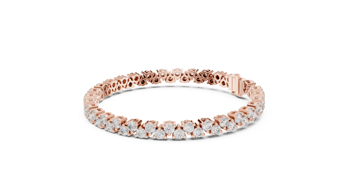 Classic double row lab grown diamond tennis bracelet with round cut diamonds in yellow white and rose gold