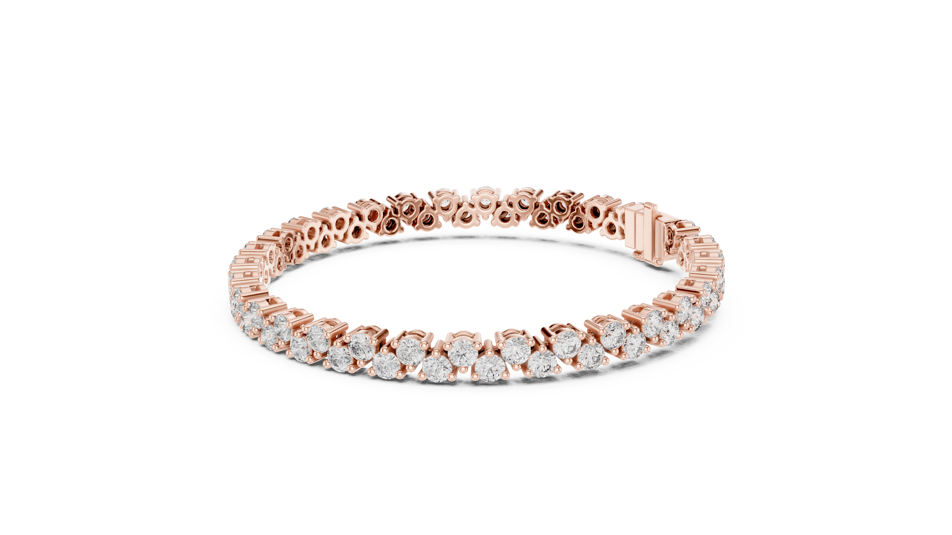 Classic double row lab grown diamond tennis bracelet with round cut diamonds in yellow white and rose gold