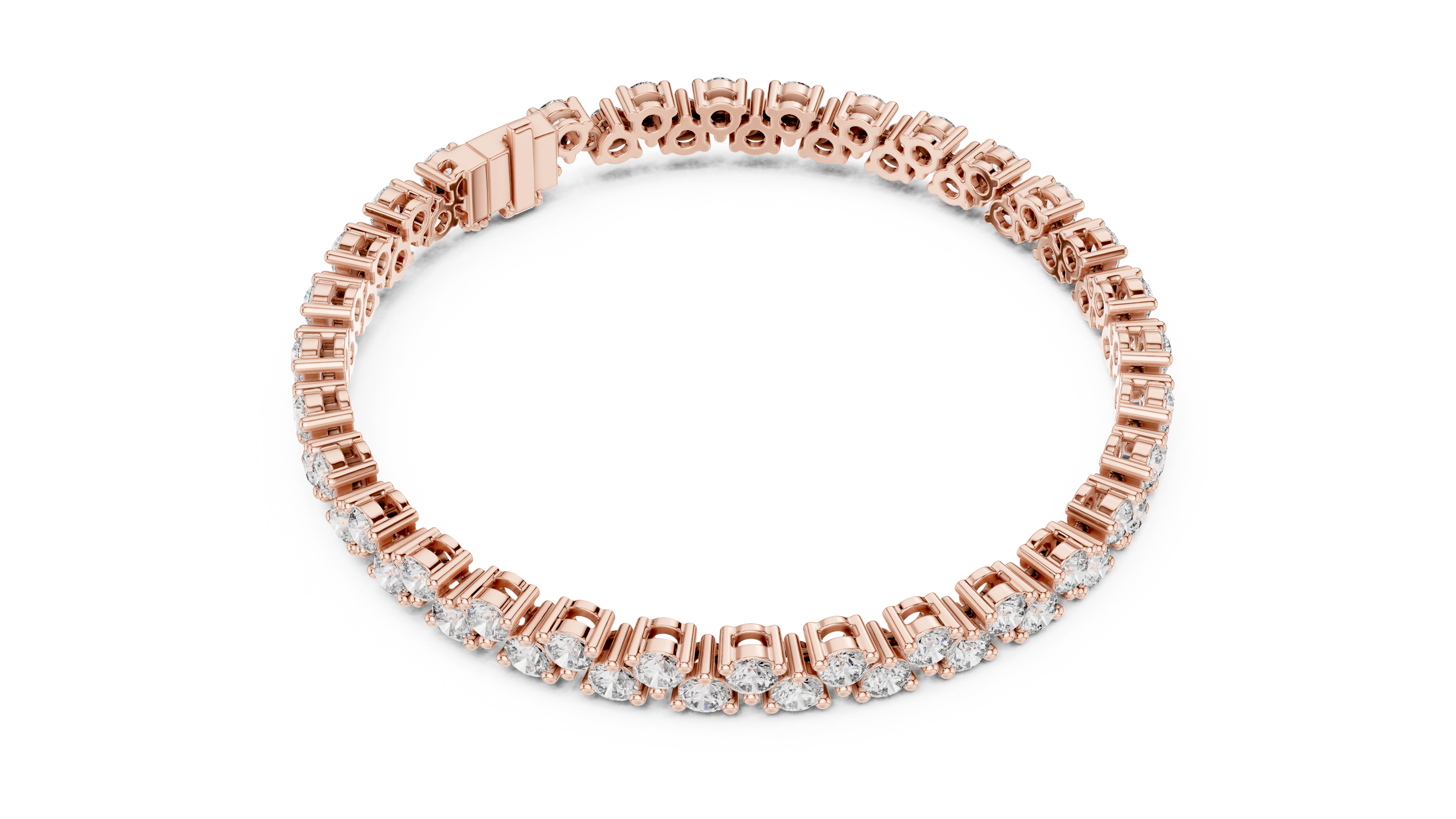 Classic double row lab grown diamond tennis bracelet with round cut diamonds in yellow white and rose gold
