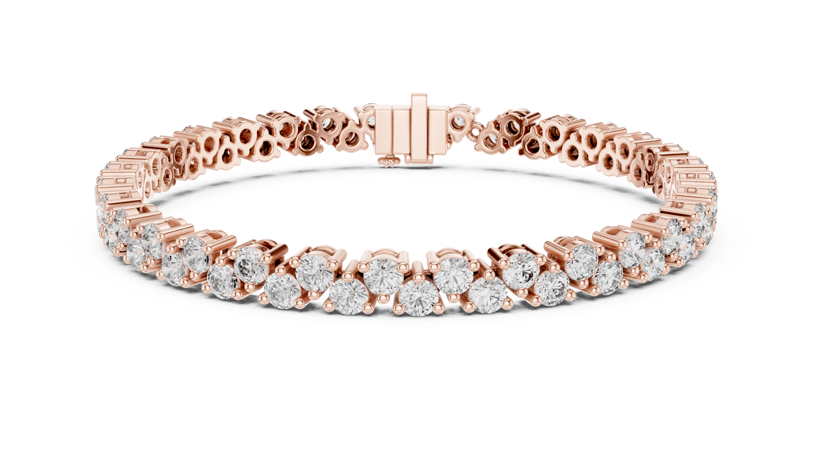 Classic double row lab grown diamond tennis bracelet with round cut diamonds in yellow white and rose gold
