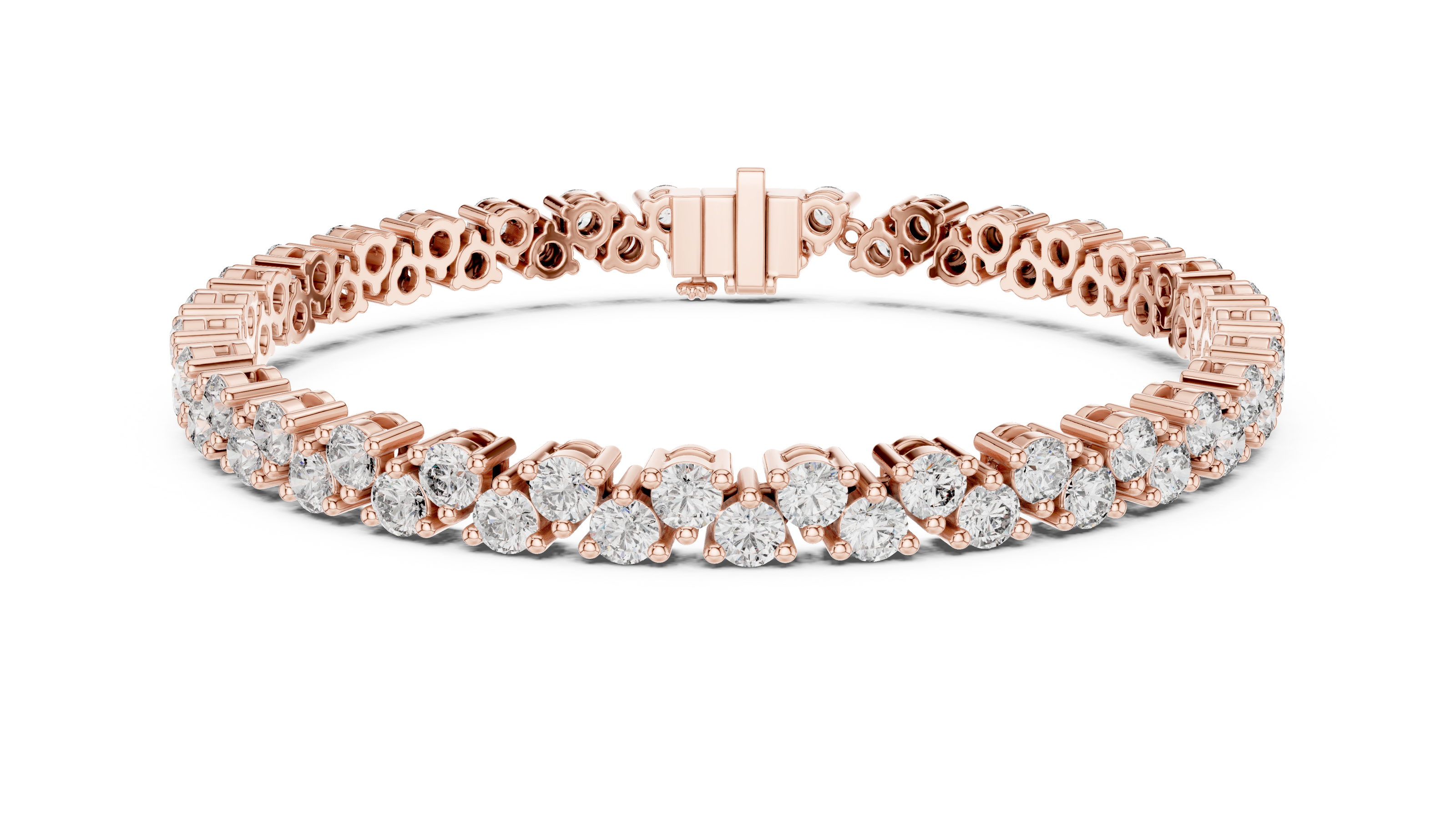 Classic double row lab grown diamond tennis bracelet with round cut diamonds in yellow white and rose gold