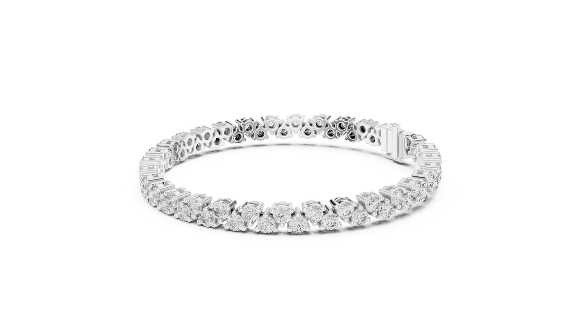 Classic double row lab grown diamond tennis bracelet with round cut diamonds in yellow white and rose gold