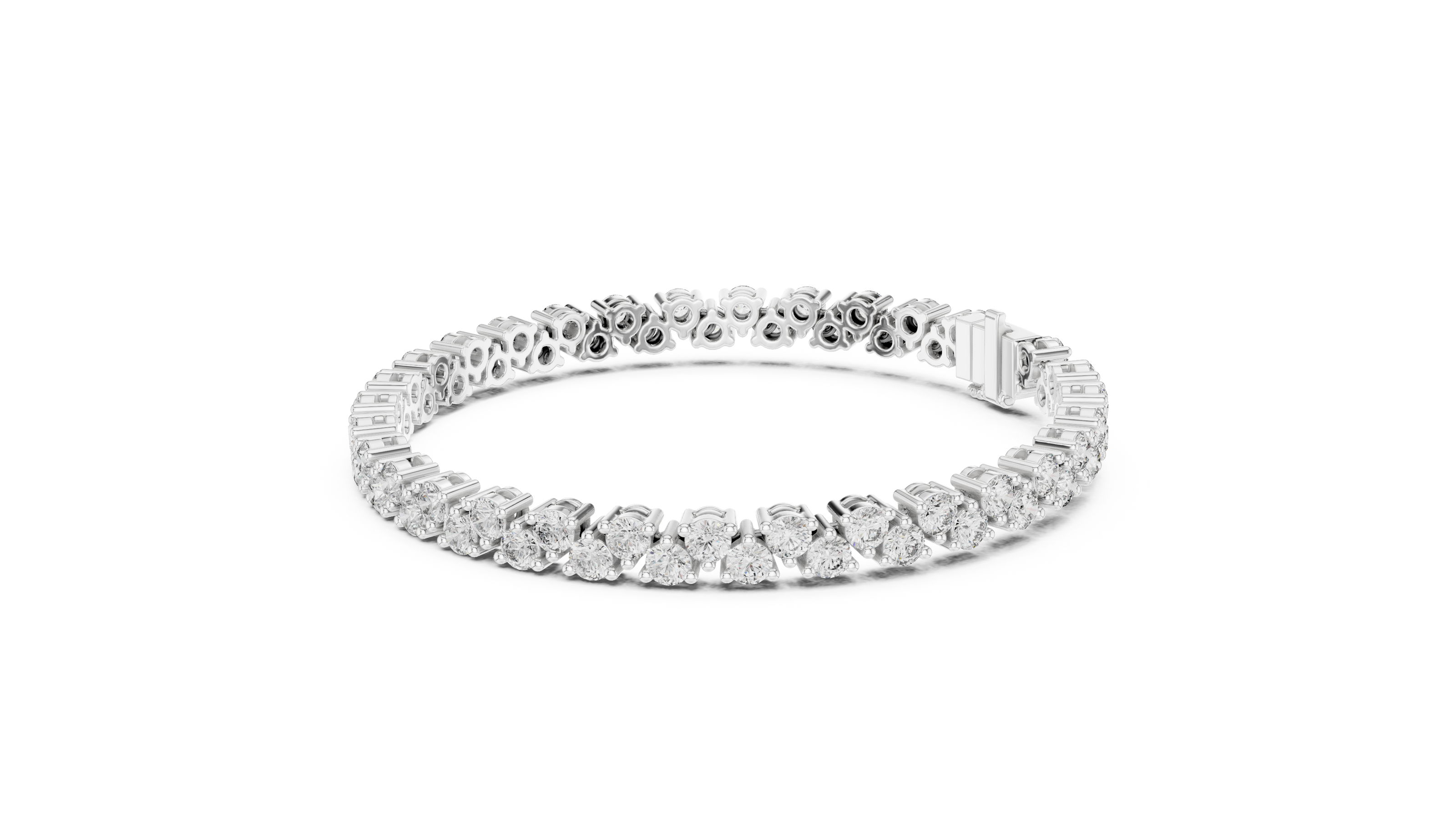 Classic double row lab grown diamond tennis bracelet with round cut diamonds in yellow white and rose gold