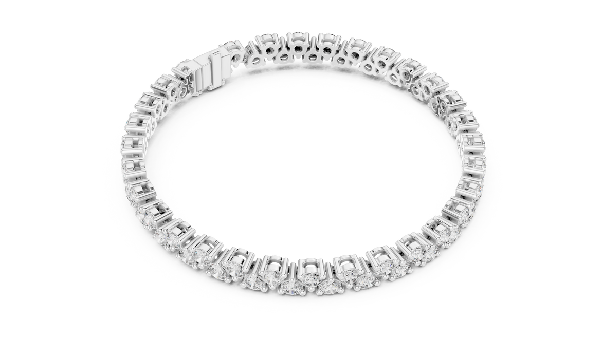 Classic double row lab grown diamond tennis bracelet with round cut diamonds in yellow white and rose gold