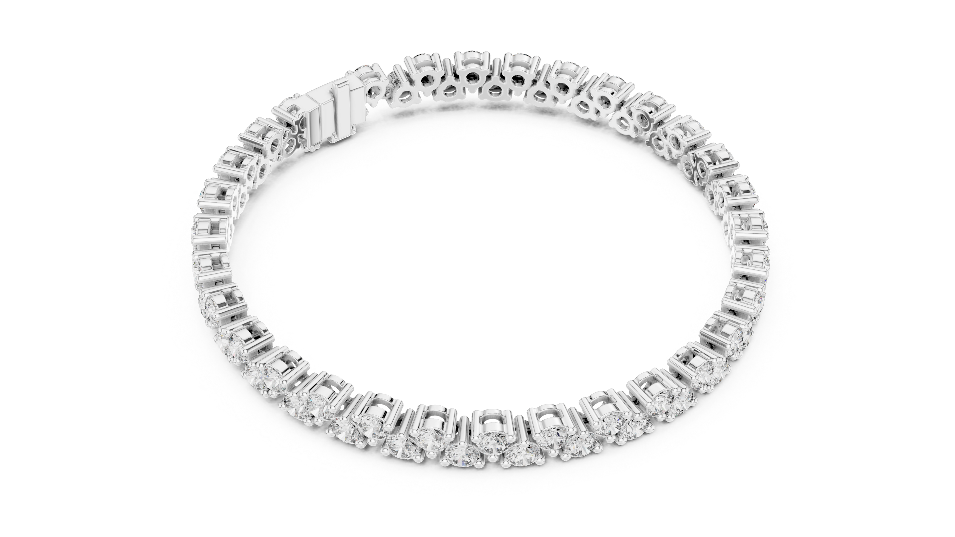 Classic double row lab grown diamond tennis bracelet with round cut diamonds in yellow white and rose gold