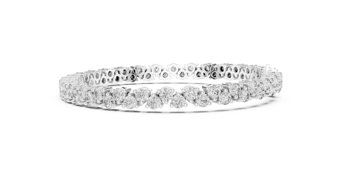 Classic double row lab grown diamond tennis bracelet with round cut diamonds in yellow white and rose gold