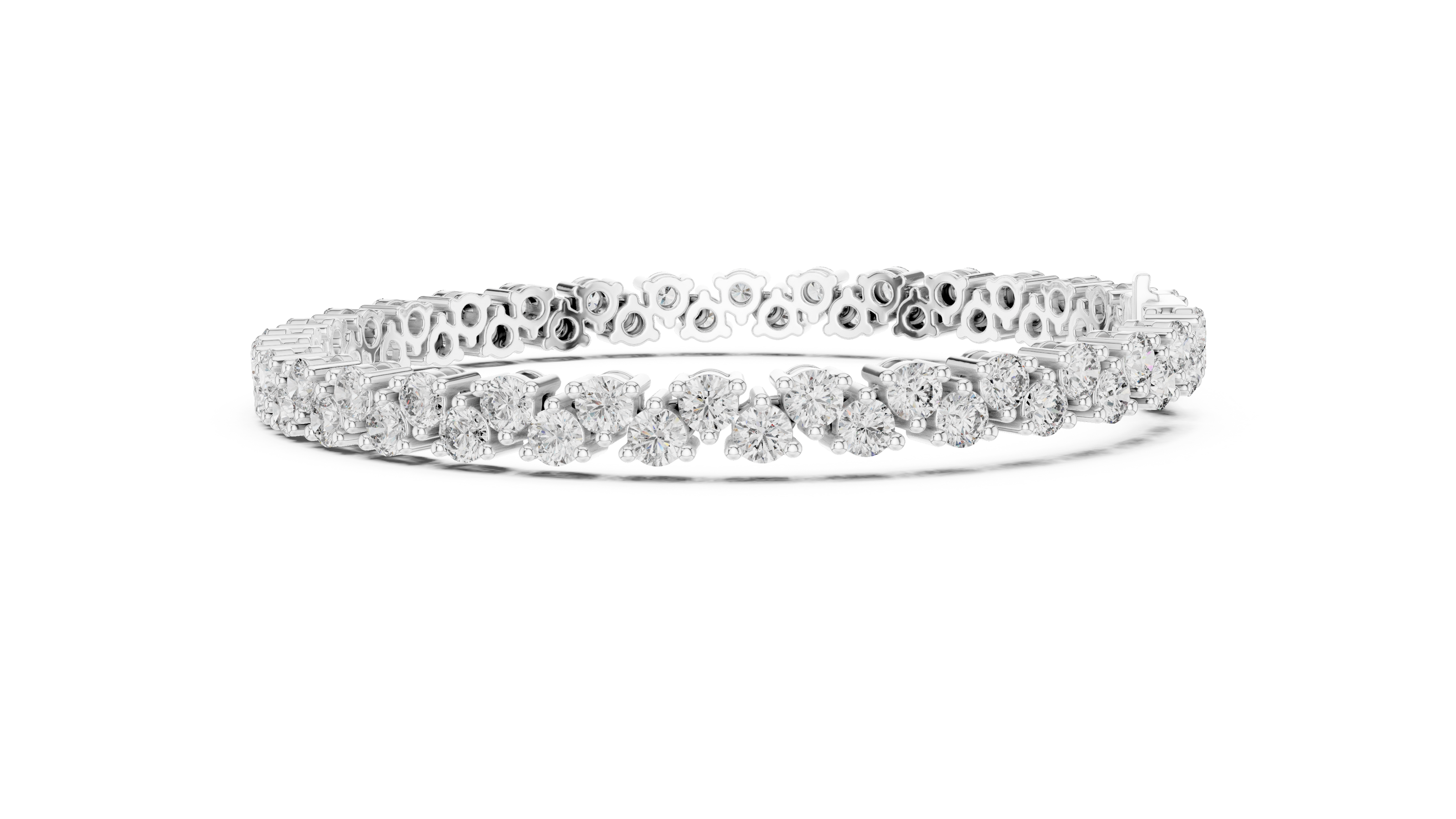 Classic double row lab grown diamond tennis bracelet with round cut diamonds in yellow white and rose gold