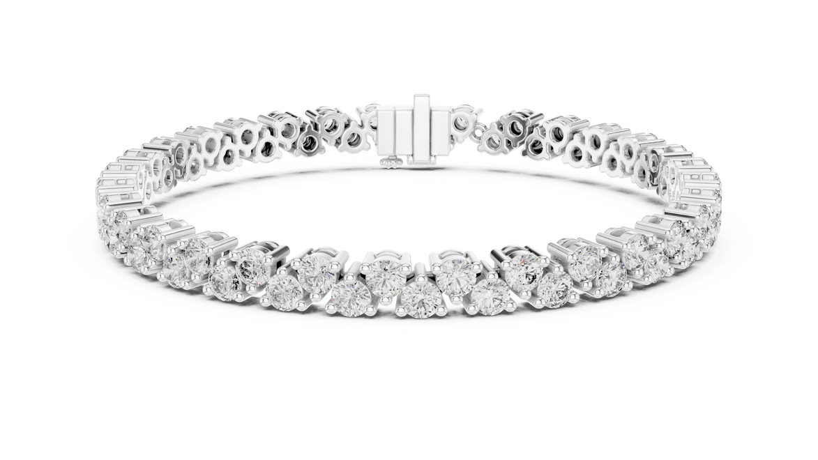 Classic double row lab grown diamond tennis bracelet with round cut diamonds in yellow white and rose gold