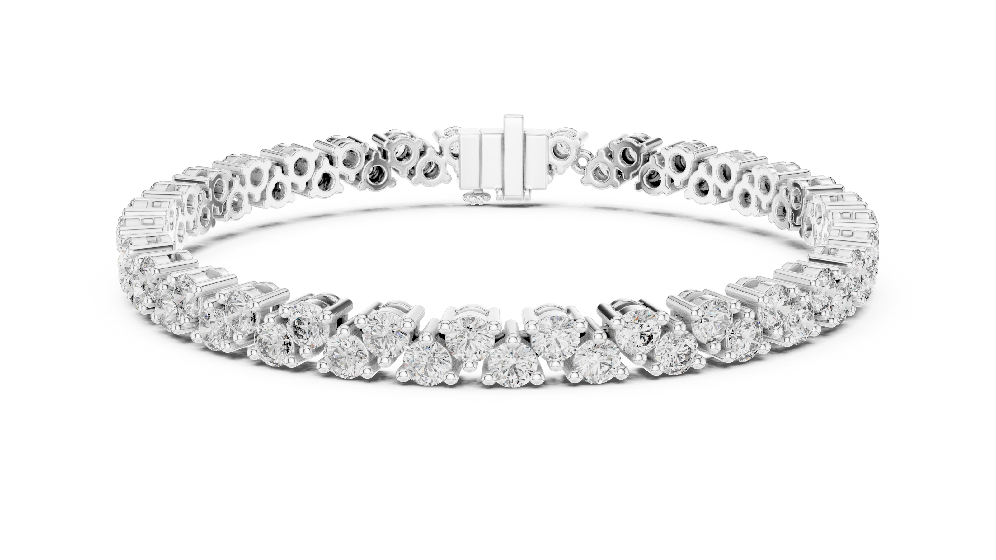 Classic double row lab grown diamond tennis bracelet with round cut diamonds in yellow white and rose gold