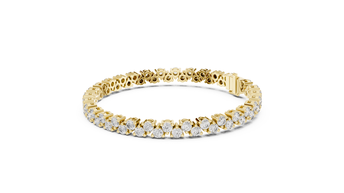Classic double row lab grown diamond tennis bracelet with round cut diamonds in yellow white and rose gold