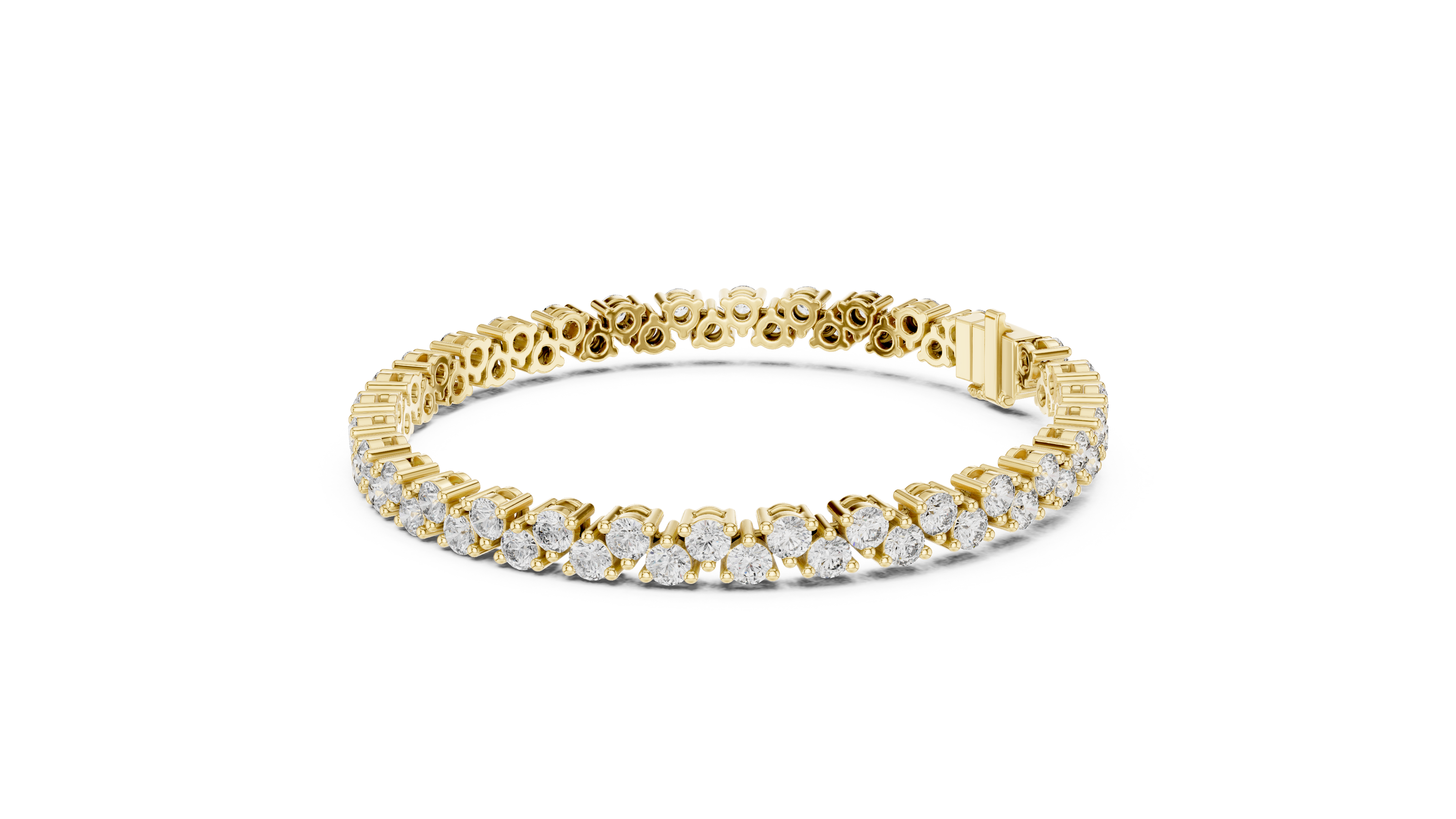 Classic double row lab grown diamond tennis bracelet with round cut diamonds in yellow white and rose gold