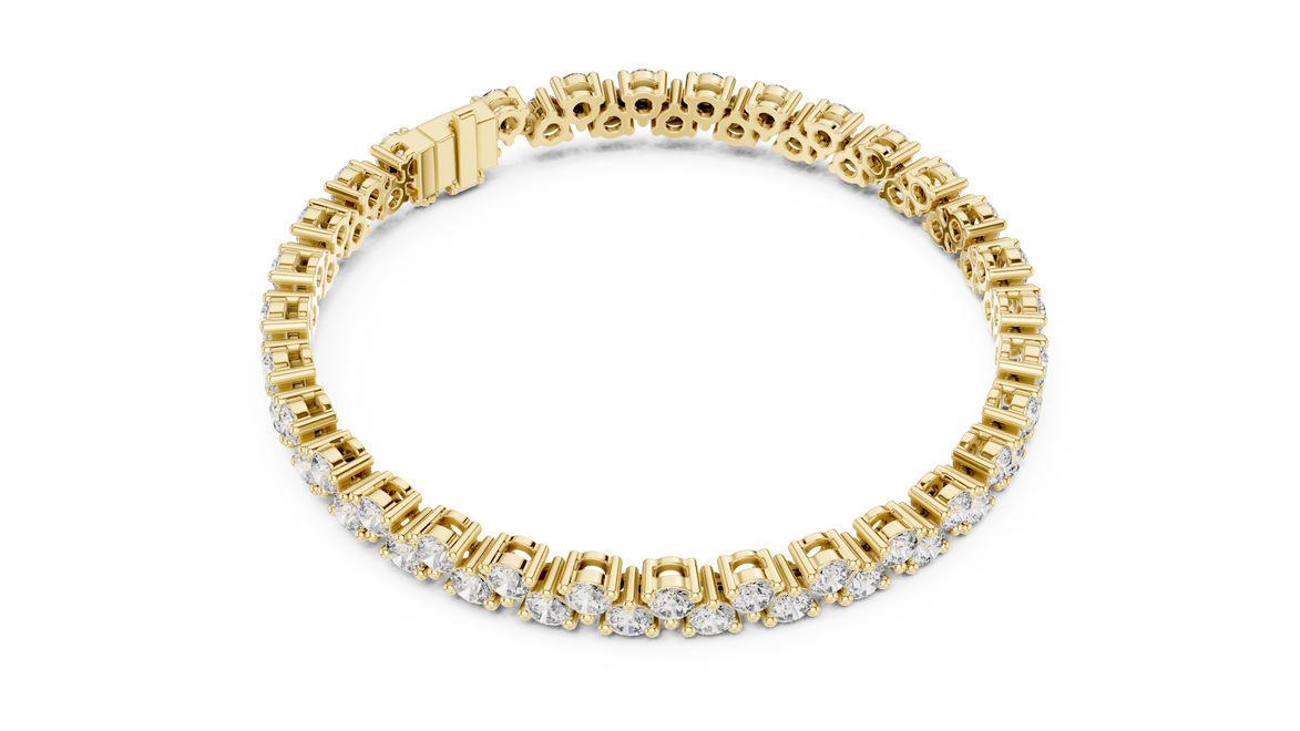 Classic double row lab grown diamond tennis bracelet with round cut diamonds in yellow white and rose gold