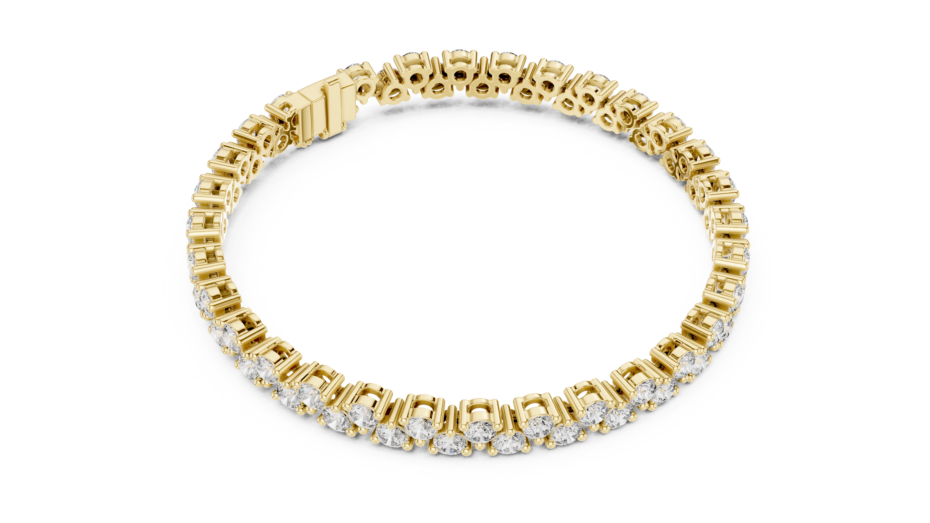 Classic double row lab grown diamond tennis bracelet with round cut diamonds in yellow white and rose gold
