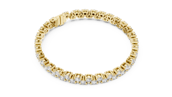 Classic double row lab grown diamond tennis bracelet with round cut diamonds in yellow white and rose gold