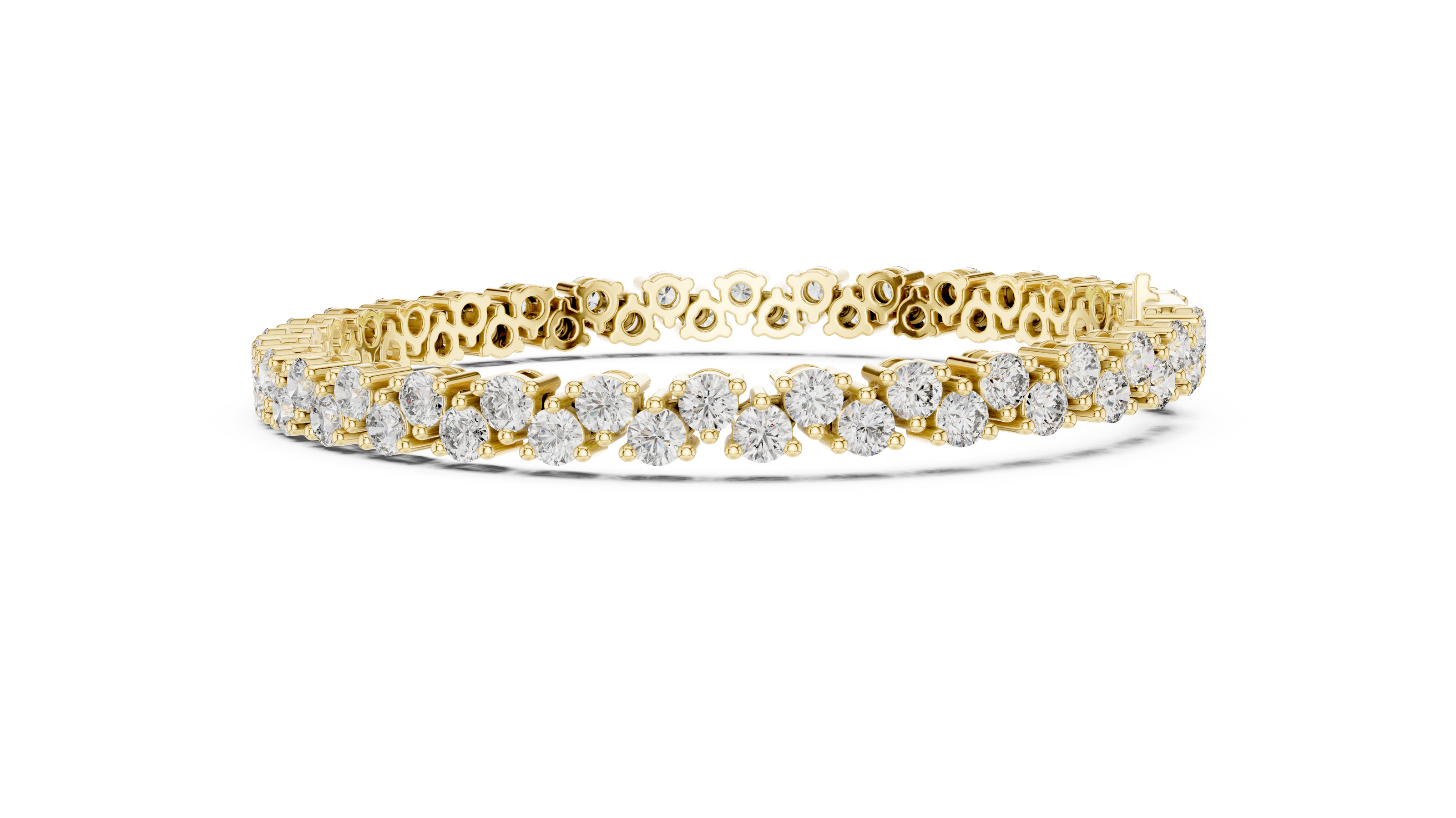 Classic double row lab grown diamond tennis bracelet with round cut diamonds in yellow white and rose gold