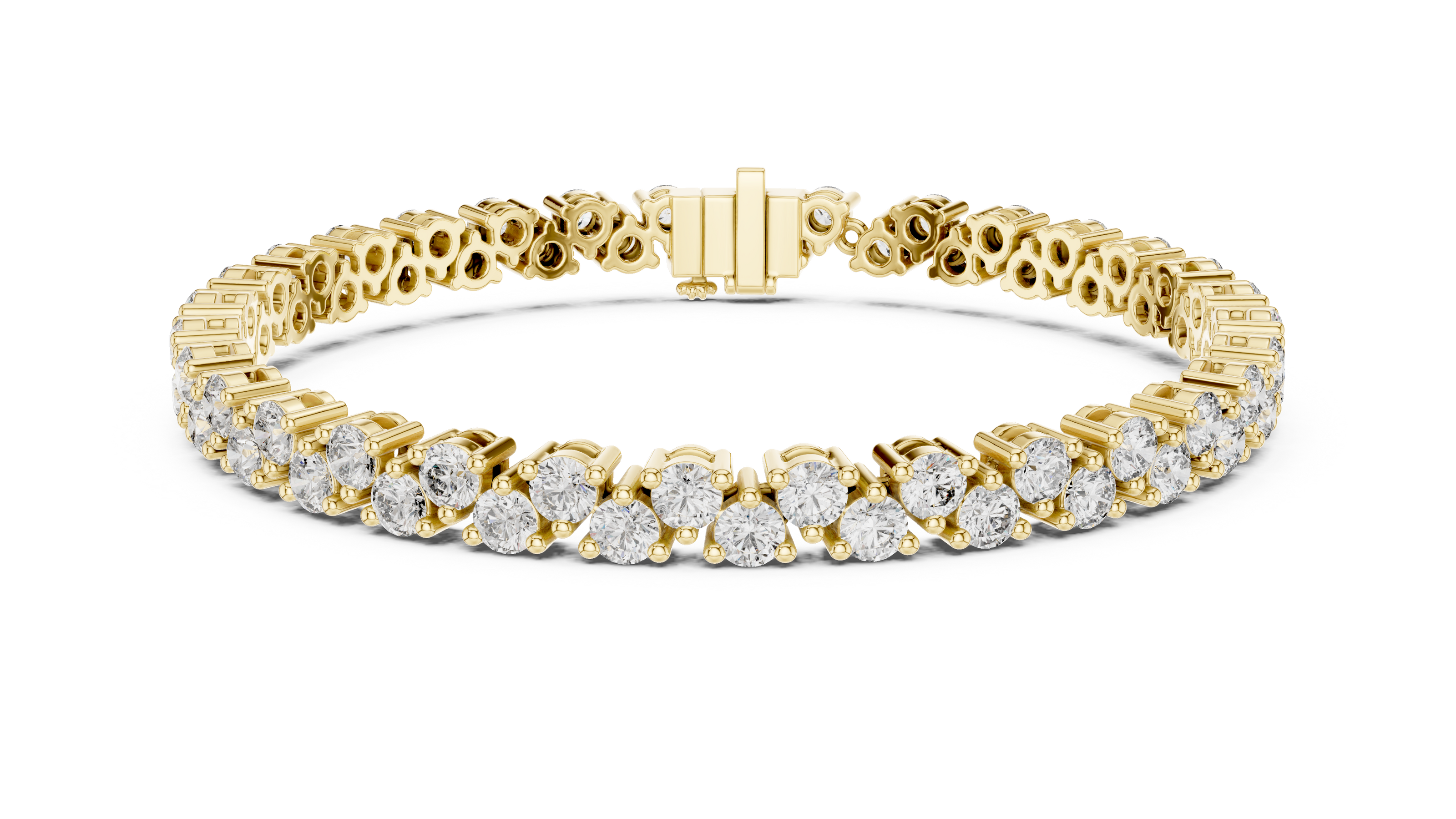 Classic double row lab grown diamond tennis bracelet with round cut diamonds in yellow white and rose gold