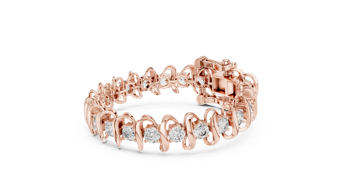 Bold link style lab grown diamond bracelet with large round cut diamonds in yellow white and rose gold