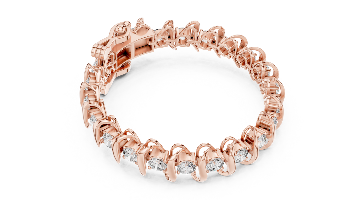 Bold link style lab grown diamond bracelet with large round cut diamonds in yellow white and rose gold