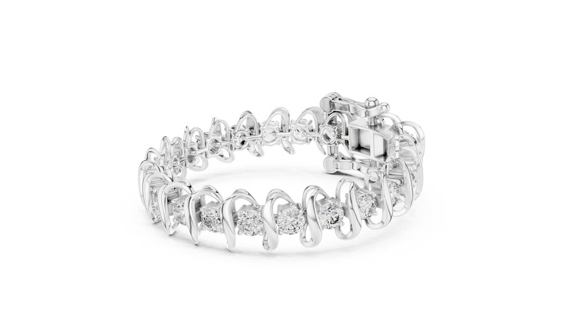 Bold link style lab grown diamond bracelet with large round cut diamonds in yellow white and rose gold