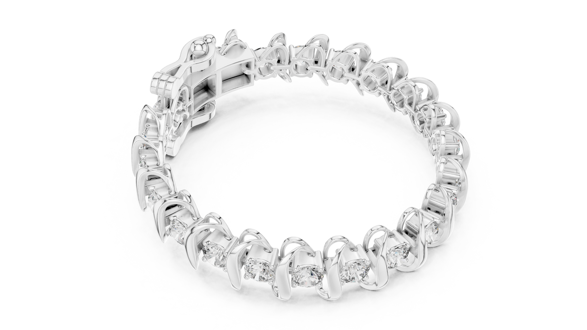 Bold link style lab grown diamond bracelet with large round cut diamonds in yellow white and rose gold