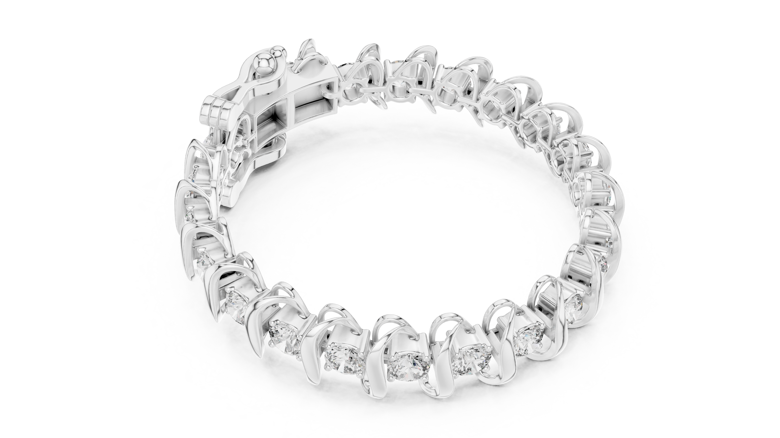 Bold link style lab grown diamond bracelet with large round cut diamonds in yellow white and rose gold
