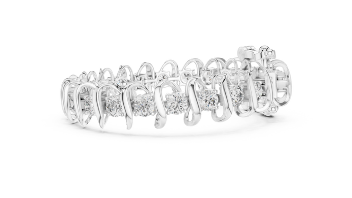 Bold link style lab grown diamond bracelet with large round cut diamonds in yellow white and rose gold