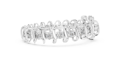 Bold link style lab grown diamond bracelet with large round cut diamonds in yellow white and rose gold