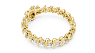 Round Diamond Wave Link Tennis Bracelet in Yellow Gold