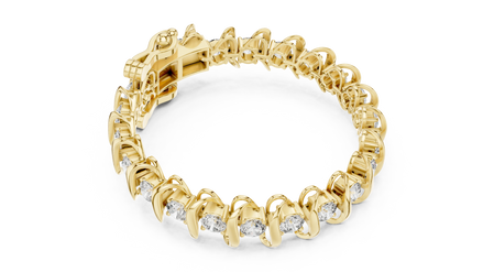 Round Diamond Wave Link Tennis Bracelet in Yellow Gold