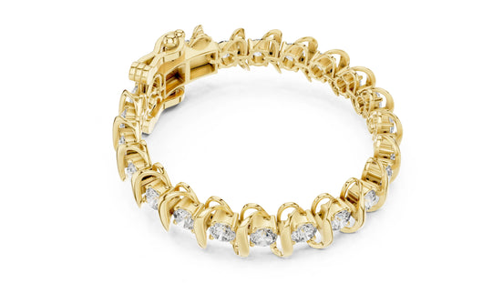 Round Diamond Wave Link Tennis Bracelet in Yellow Gold