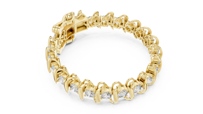 Bold link style lab grown diamond bracelet with large round cut diamonds in yellow white and rose gold