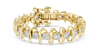 Round Diamond Wave Link Tennis Bracelet in Yellow Gold