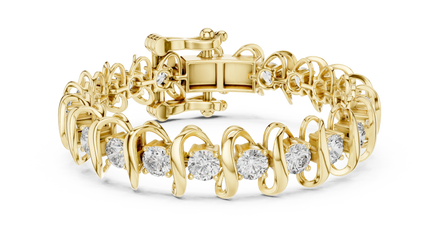 Round Diamond Wave Link Tennis Bracelet in Yellow Gold