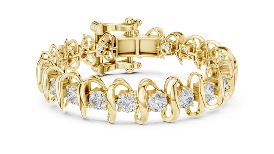Round Diamond Wave Link Tennis Bracelet in Yellow Gold