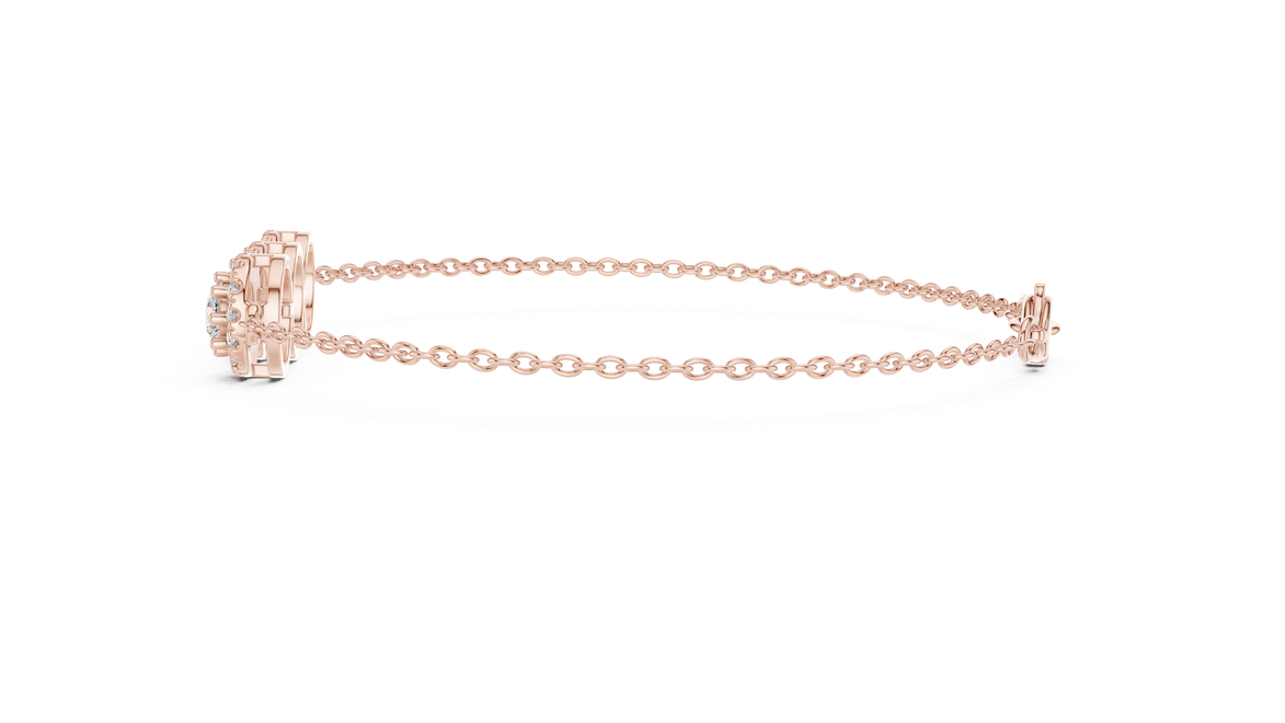 Vintage halo style lab grown diamond bracelet connector with round center diamonds and halo detailing in yellow white and rose gold